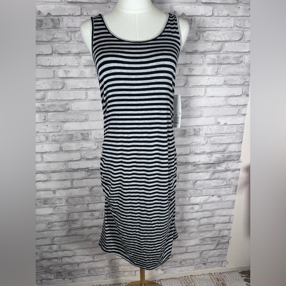 Liz Lange Black and Gray Striped Maternity Maxi Dress